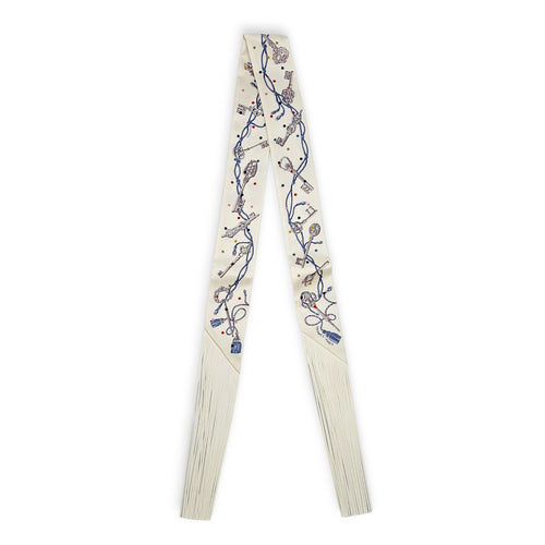 Les Cles a Pois Creme/Gris Perle Leather-Fringe Twilly