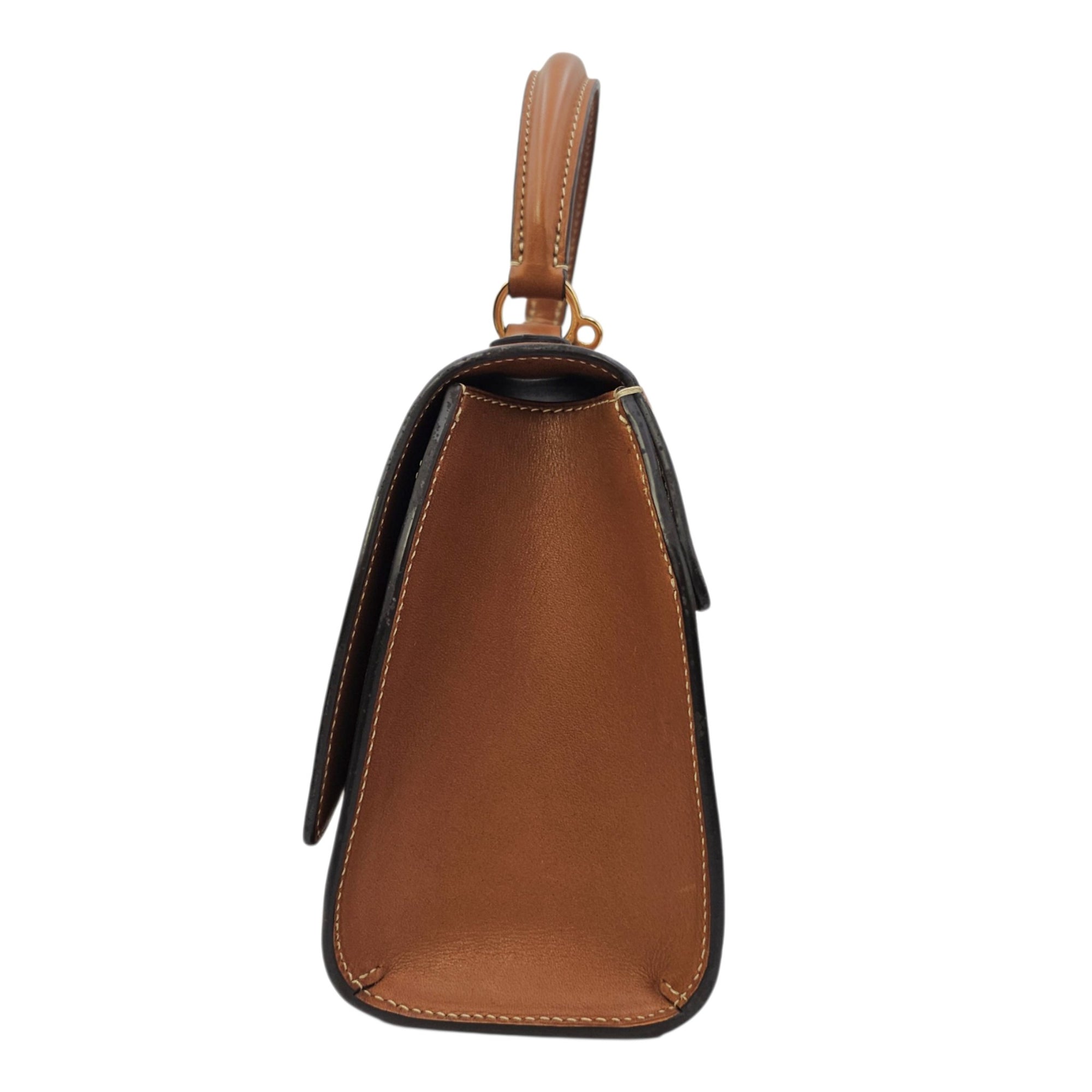 Rejane 23 Caramel Top Handle Bag in Calfskin Gold hardware