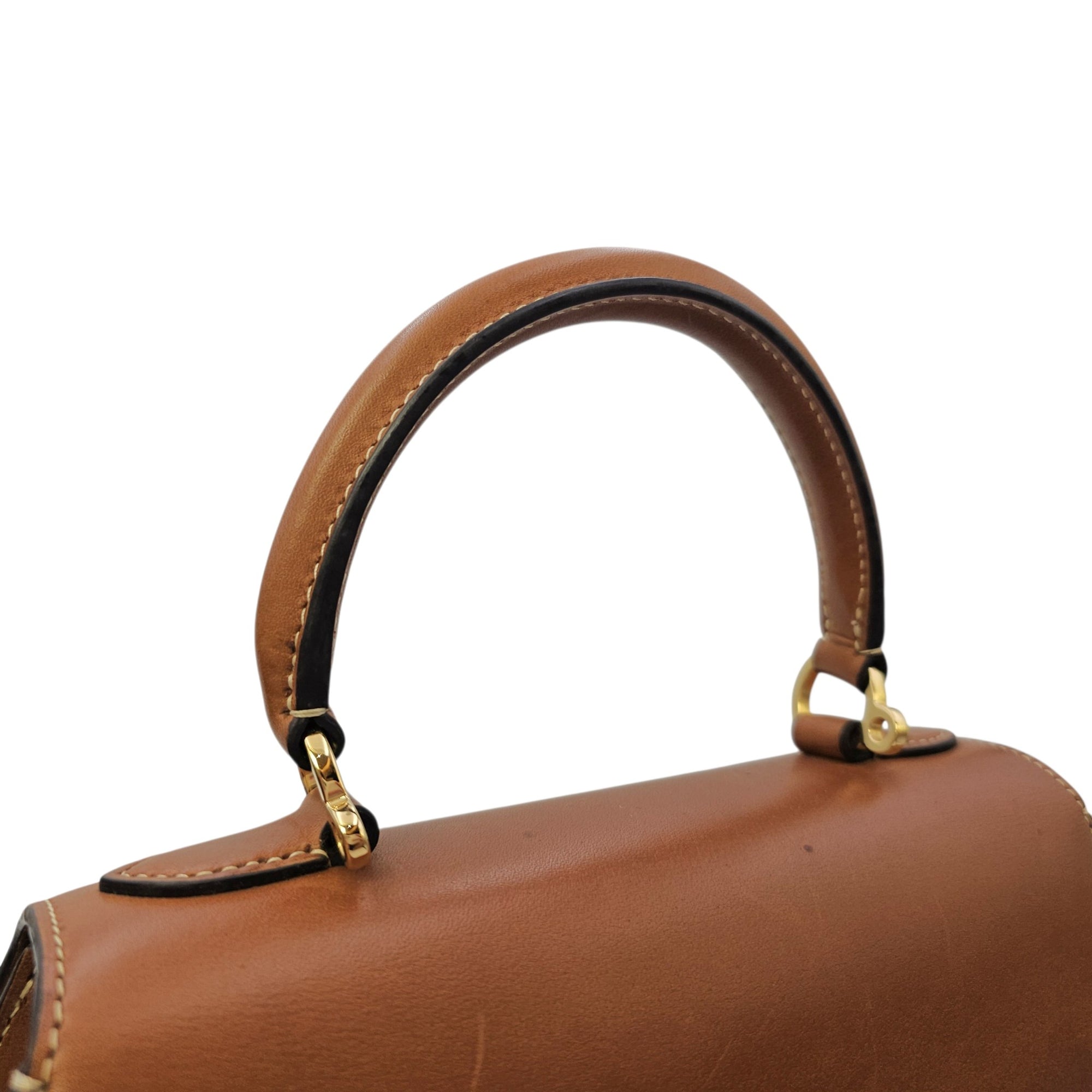 Rejane 23 Caramel Top Handle Bag in Calfskin Gold hardware