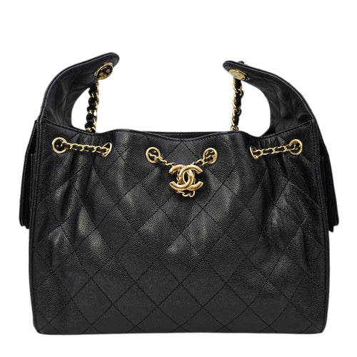 C25 Small Black Shoulder Bag in Caviar Leather Gold hardware