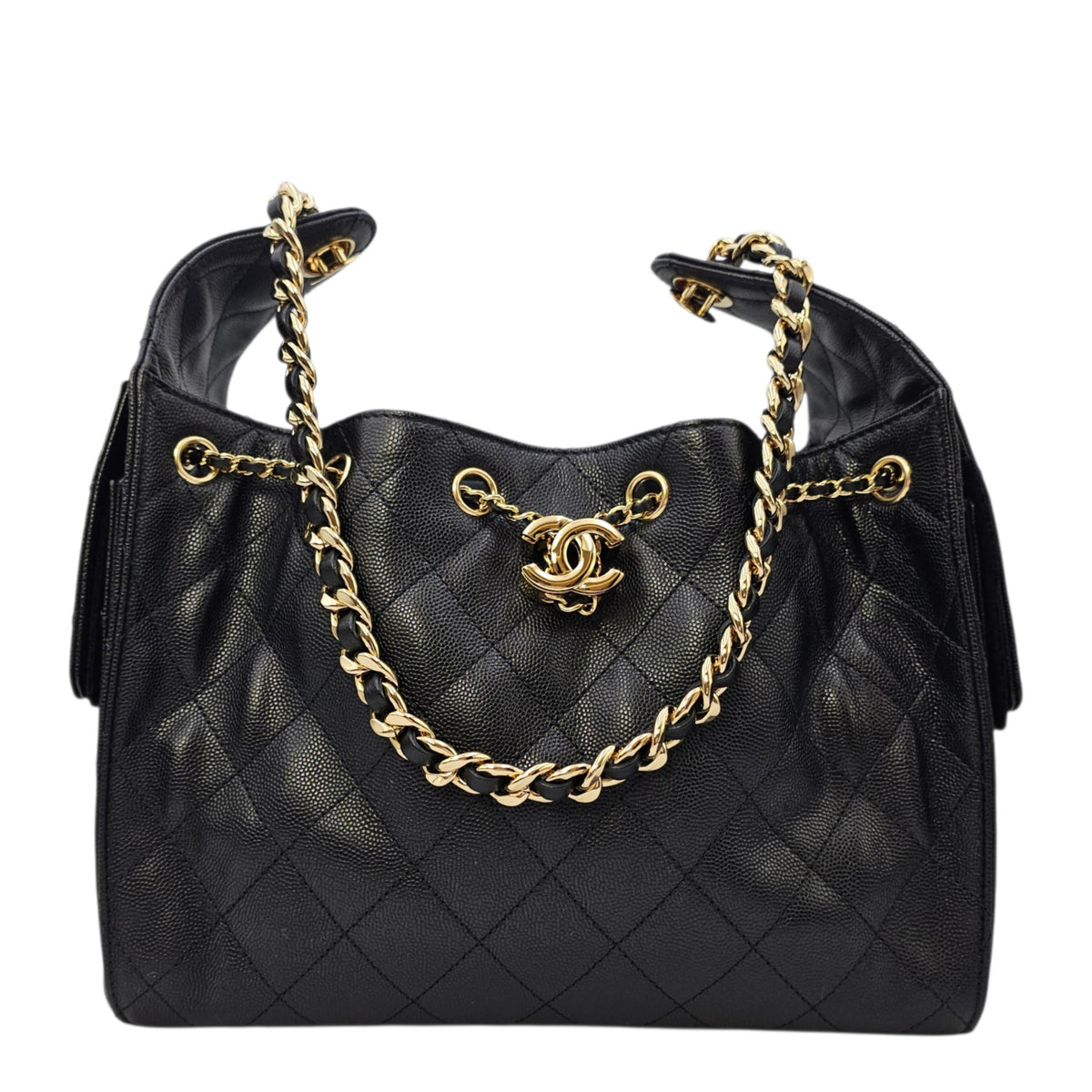 C25 Small Black Shoulder Bag in Caviar Leather Gold hardware