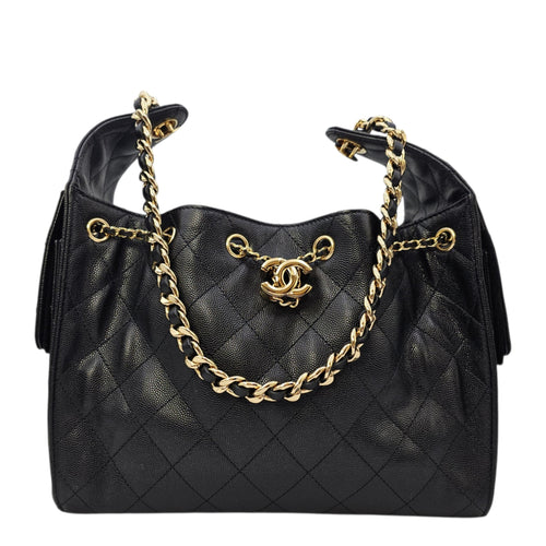 C25 Small Black Shoulder Bag in Caviar Leather Gold hardware