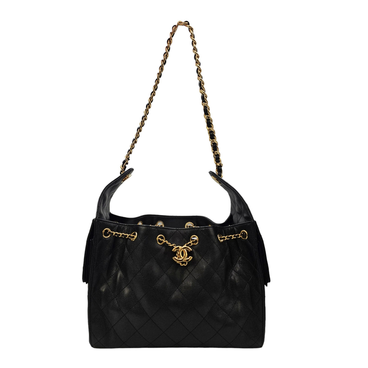 C25 Small Black Shoulder Bag in Caviar Leather Gold hardware