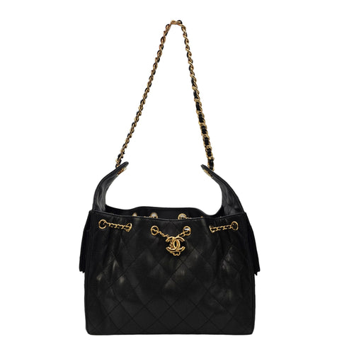 C25 Small Black Shoulder Bag in Caviar Leather Gold hardware