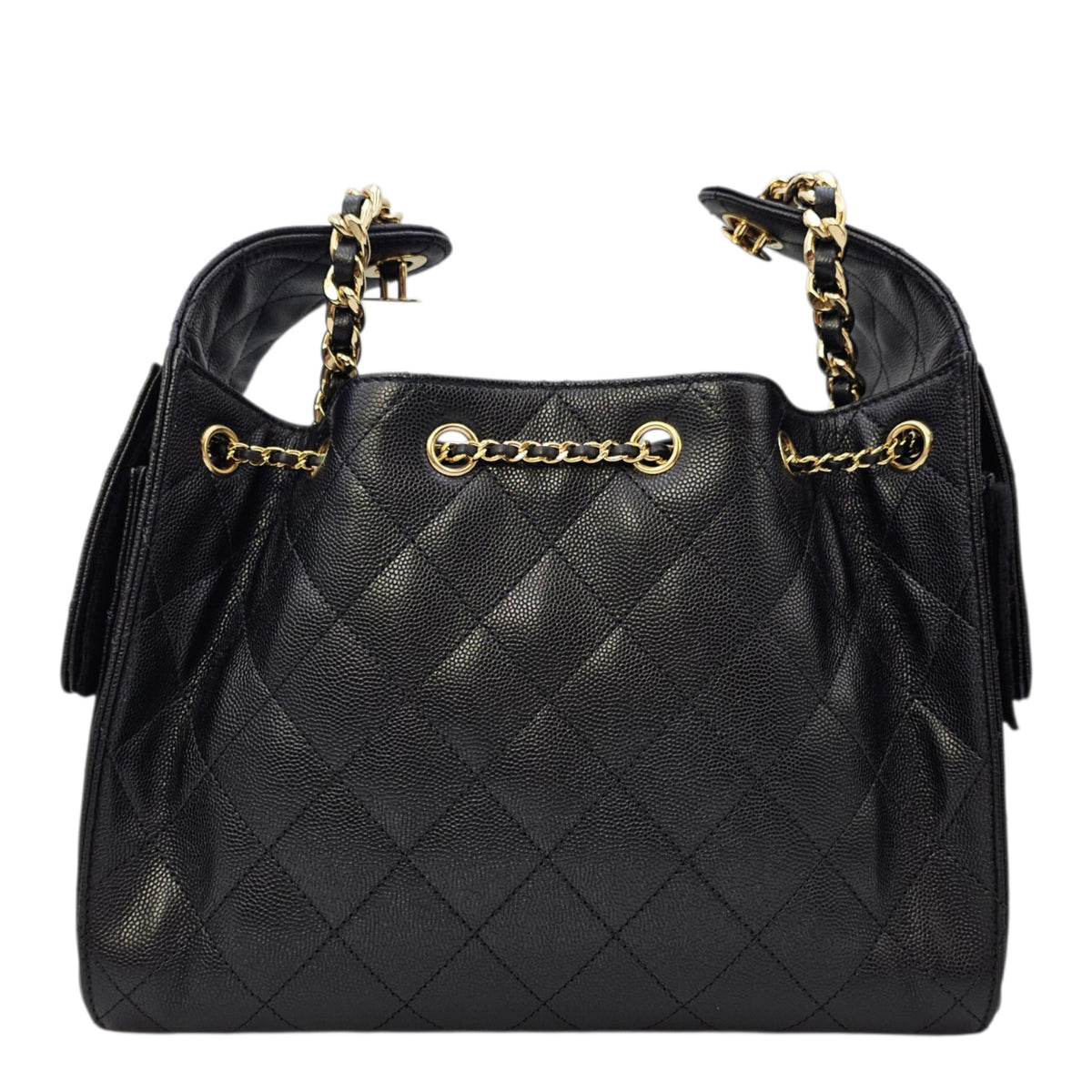 C25 Small Black Shoulder Bag in Caviar Leather Gold hardware