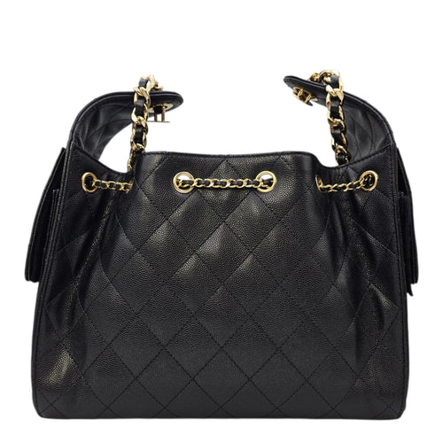 C25 Small Black Shoulder Bag in Caviar Leather Gold hardware