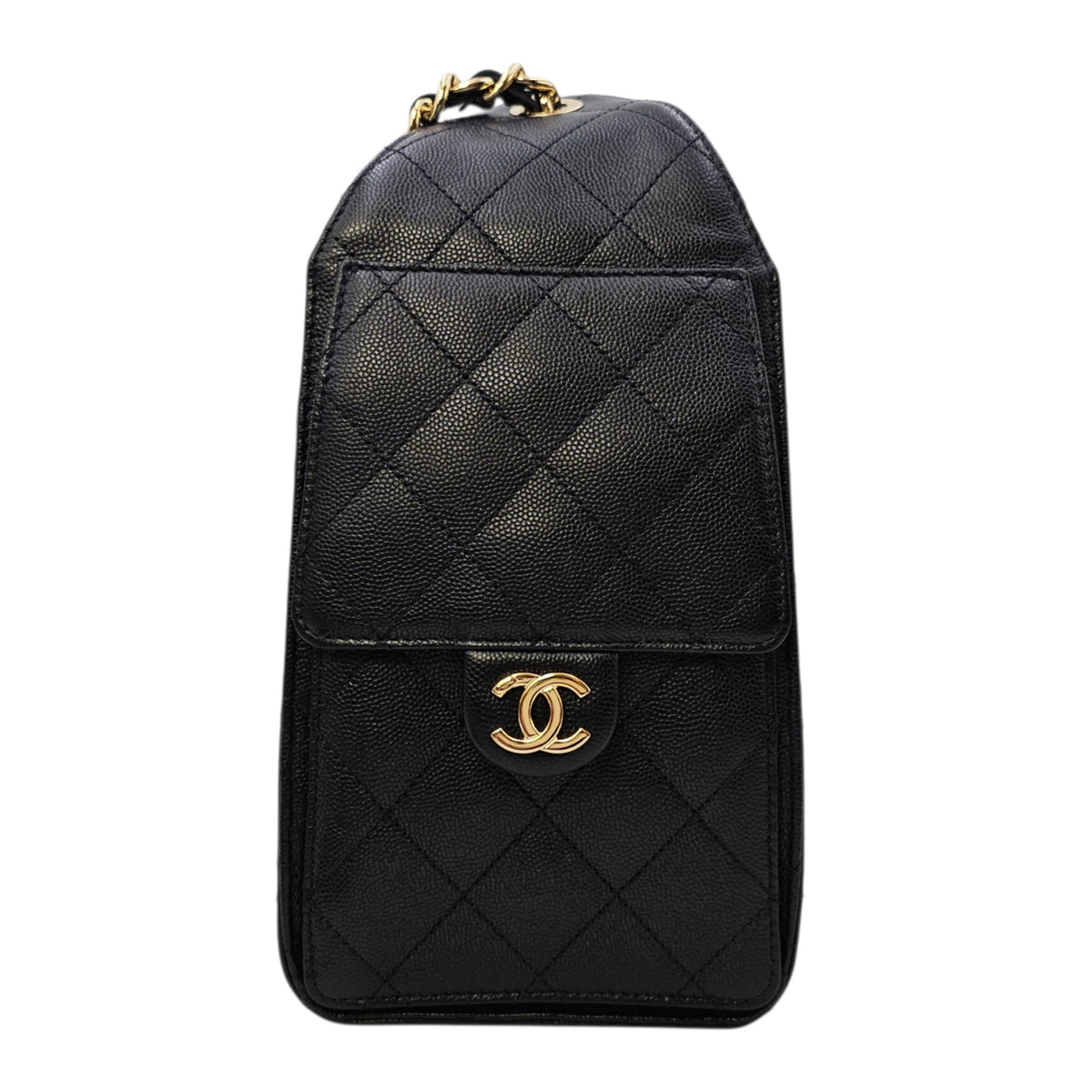 C25 Small Black Shoulder Bag in Caviar Leather Gold hardware