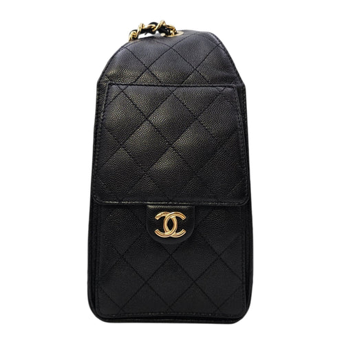 C25 Small Black Shoulder Bag in Caviar Leather Gold hardware