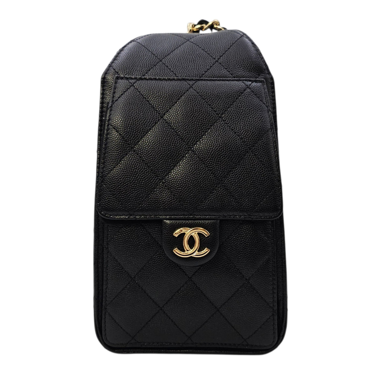 C25 Small Black Shoulder Bag in Caviar Leather Gold hardware