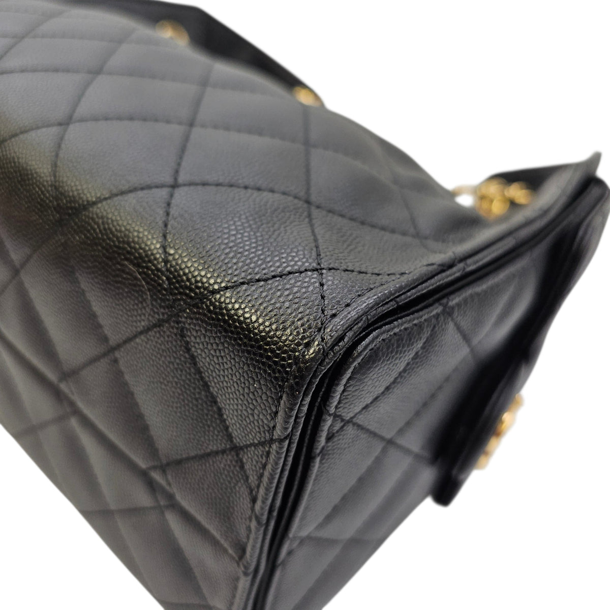 C25 Small Black Shoulder Bag in Caviar Leather Gold hardware
