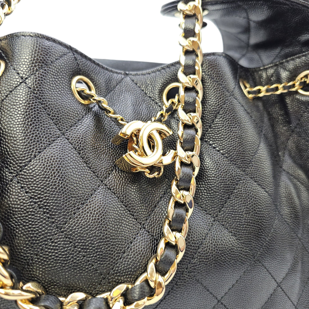 C25 Small Black Shoulder Bag in Caviar Leather Gold hardware