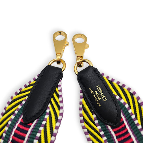 Sangle Cavale 50mm by 70cm  Noir/multi Bag Accessory in Toile/Swift Gold hardware