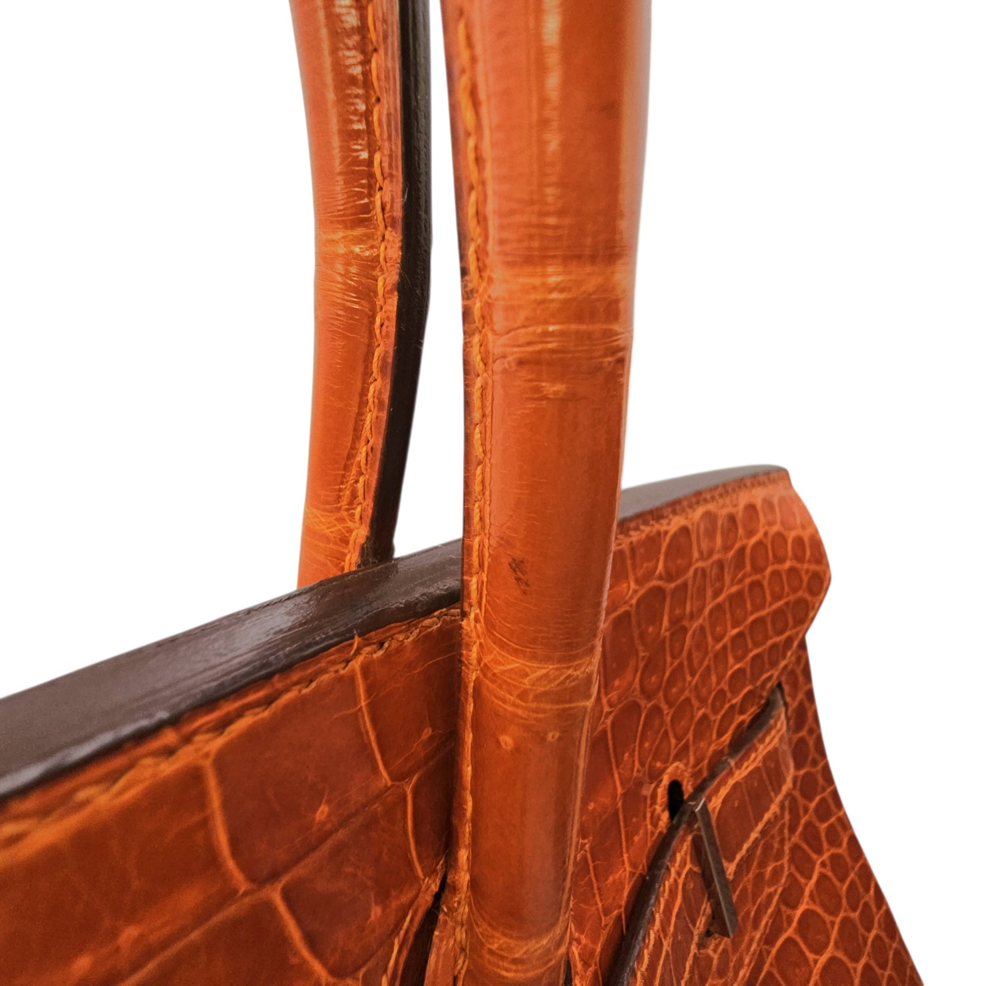 Birkin 35 Orange in Shiny Porosus Palladium hardware