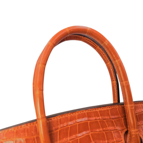 Birkin 35 Orange in Shiny Porosus Palladium hardware