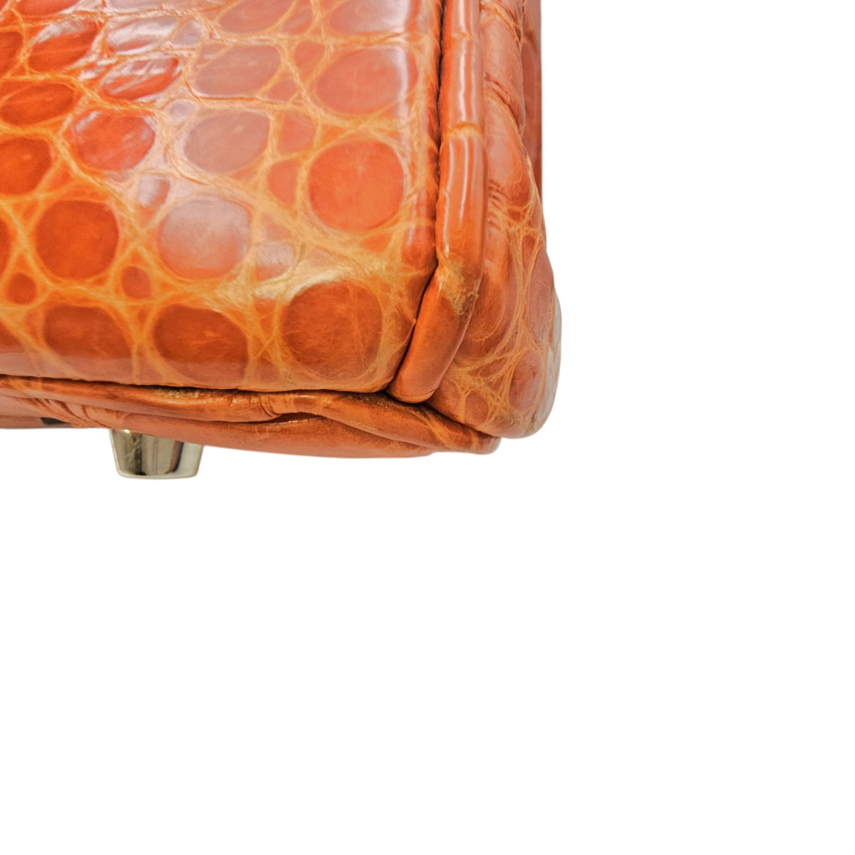 Birkin 35 Orange in Shiny Porosus Palladium hardware