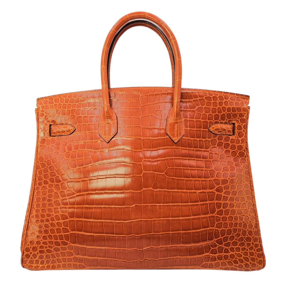 Birkin 35 Orange in Shiny Porosus Palladium hardware