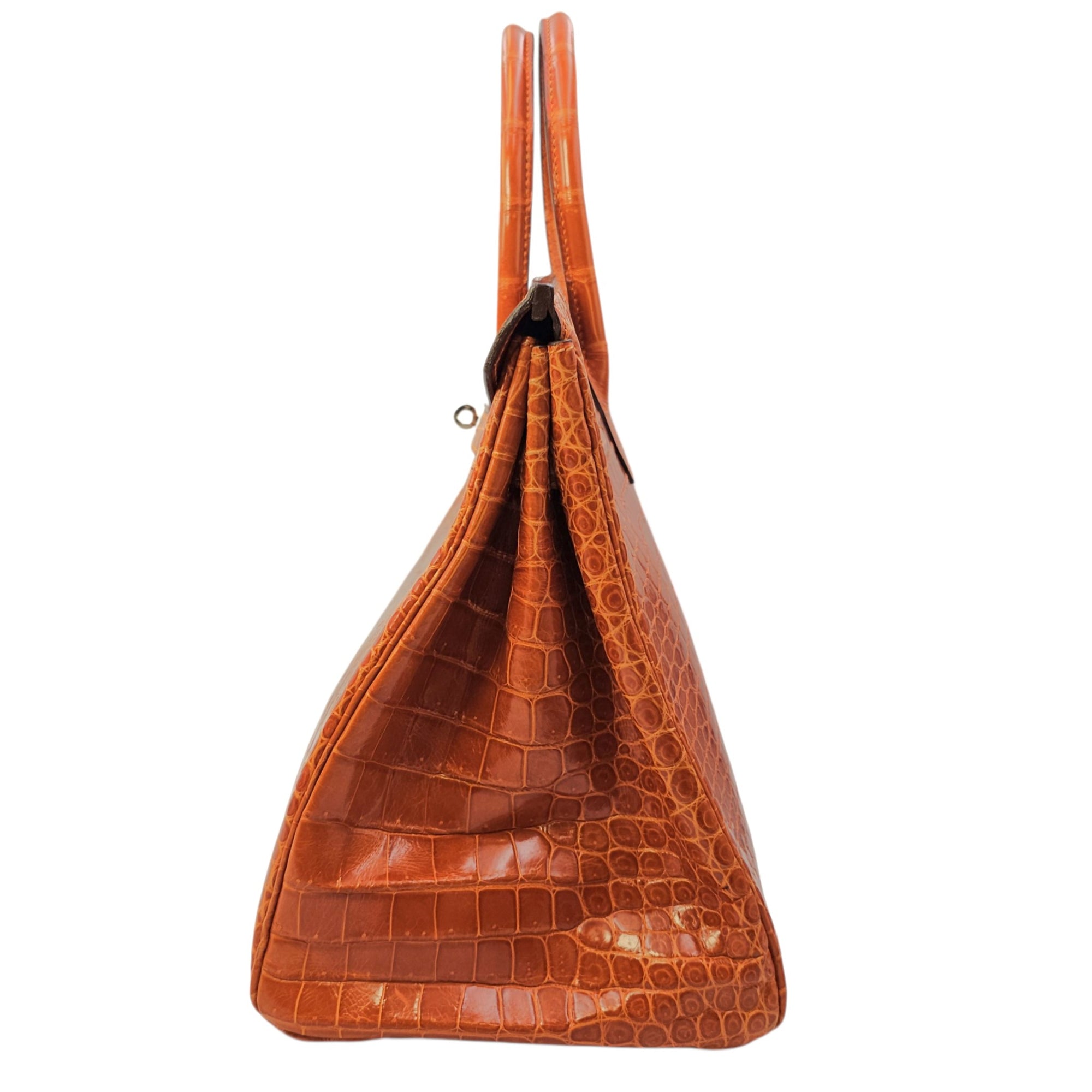 Birkin 35 Orange in Shiny Porosus Palladium hardware
