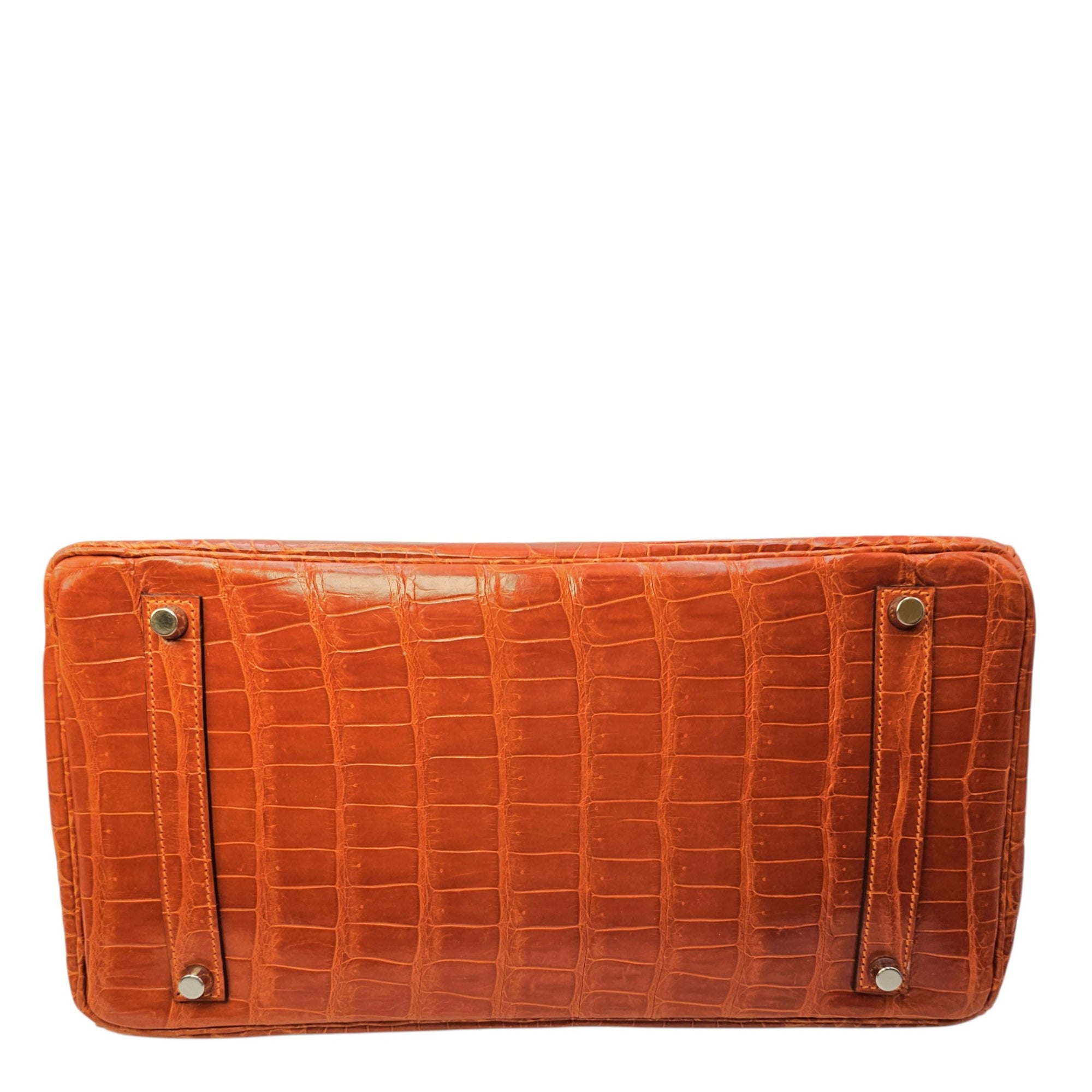 Birkin 35 Orange in Shiny Porosus Palladium hardware
