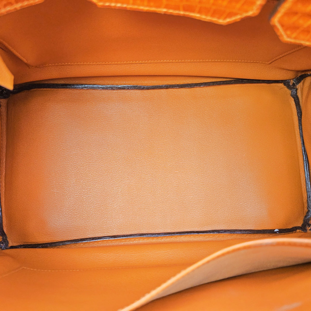Birkin 35 Orange in Shiny Porosus Palladium hardware