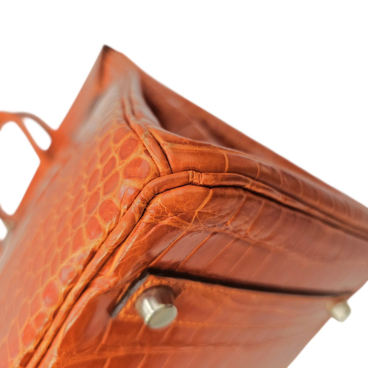 Birkin 35 Orange in Shiny Porosus Palladium hardware