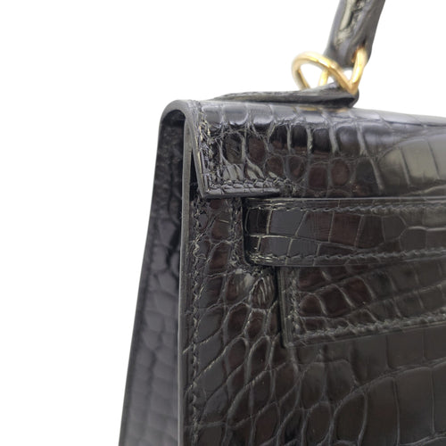 Sellier Kelly 28 Noir in Shiny Alligator Gold hardware