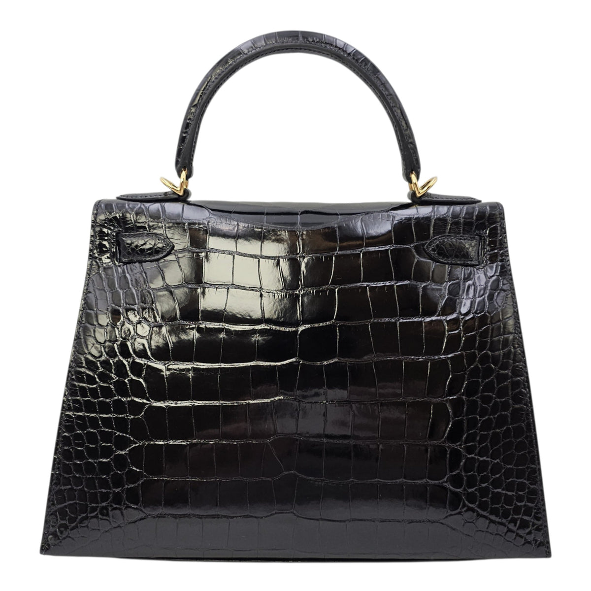 Sellier Kelly 28 Noir in Shiny Alligator Gold hardware