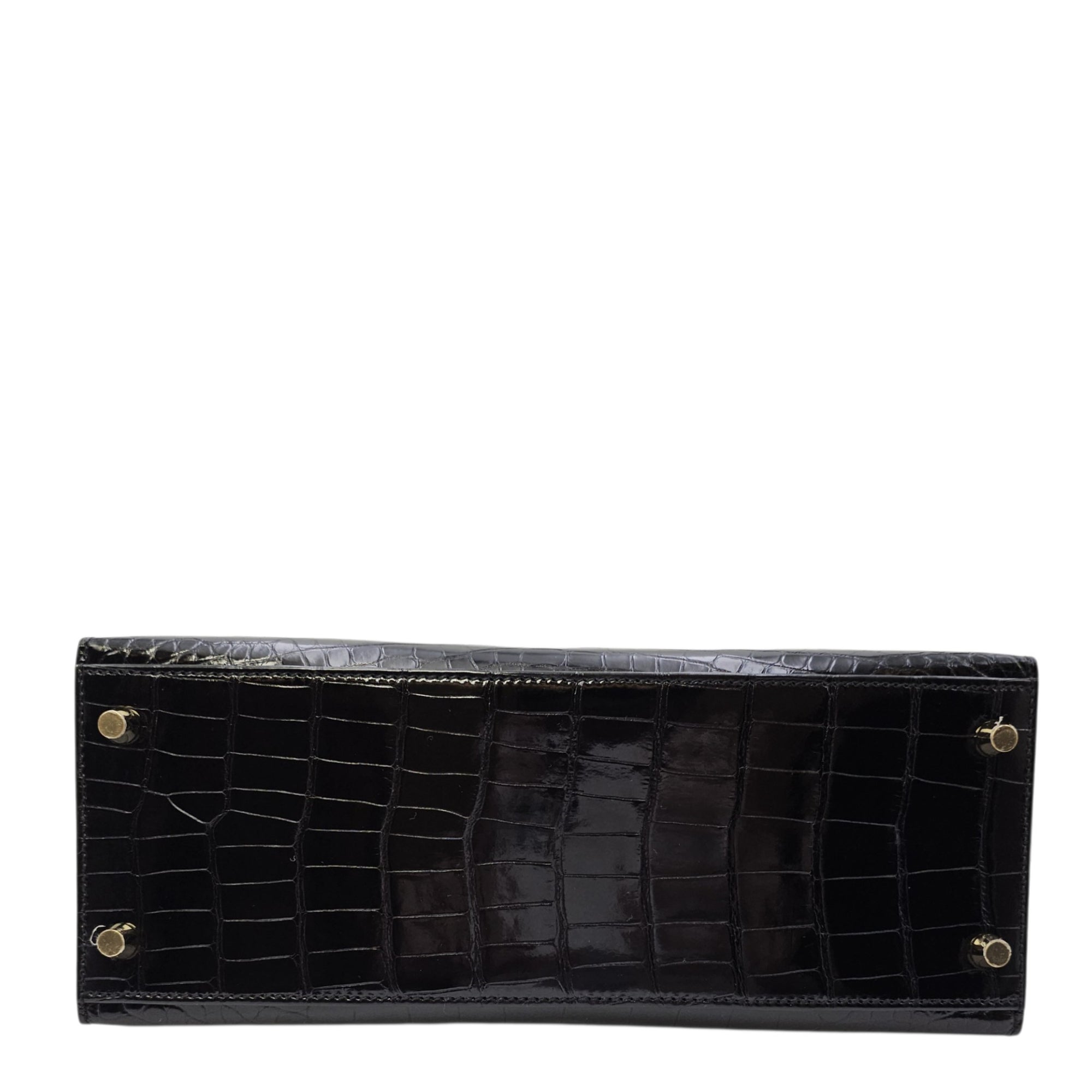 Sellier Kelly 28 Noir in Shiny Alligator Gold hardware