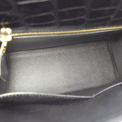 Sellier Kelly 28 Noir in Shiny Alligator Gold hardware