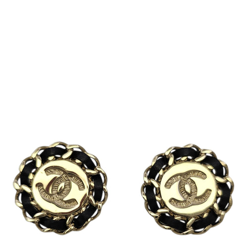 CC Logo Stud  Black Earrings in Calfskin Gold hardware