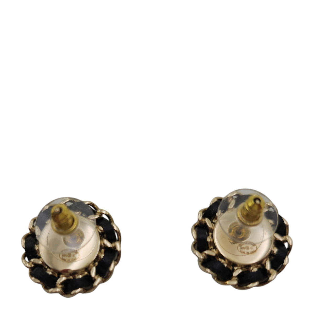 CC Logo Stud  Black Earrings in Calfskin Gold hardware