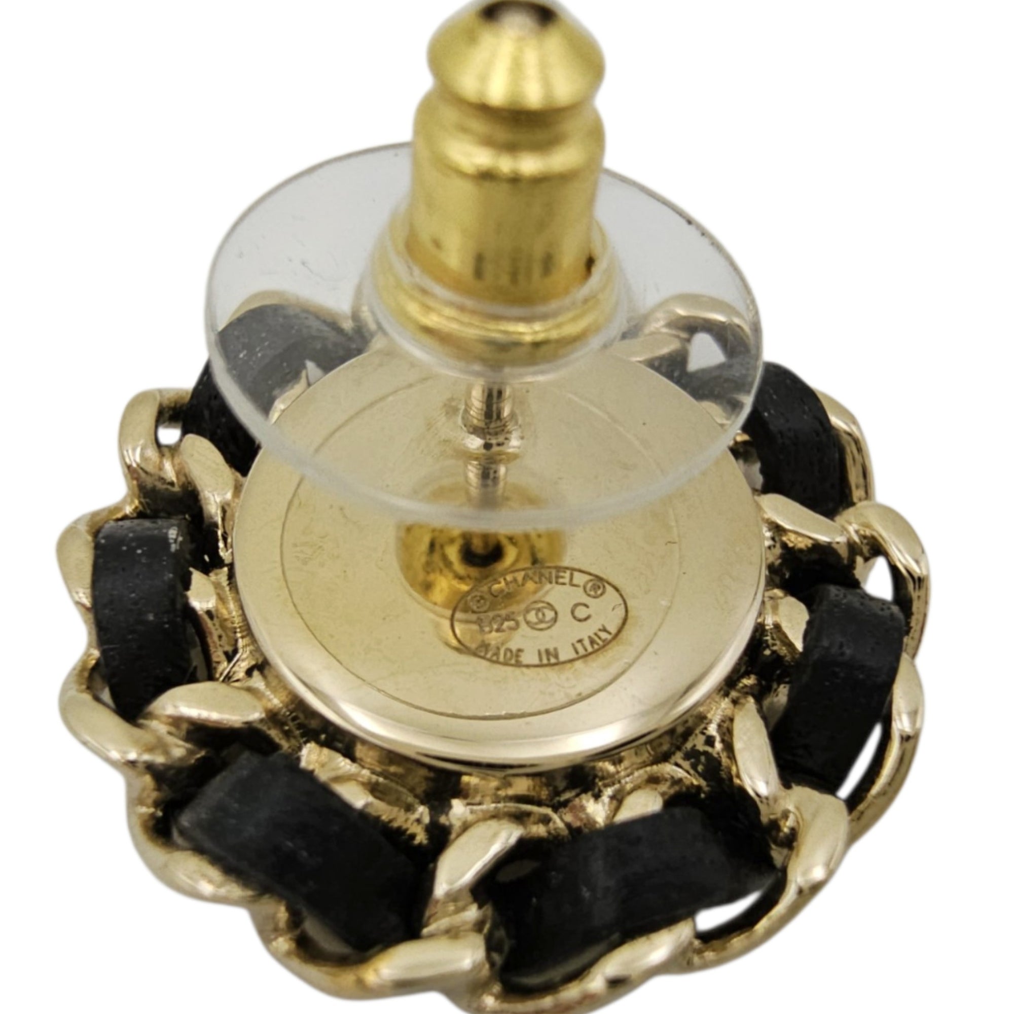 CC Logo Stud  Black Earrings in Calfskin Gold hardware