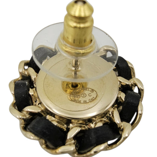 CC Logo Stud  Black Earrings in Calfskin Gold hardware