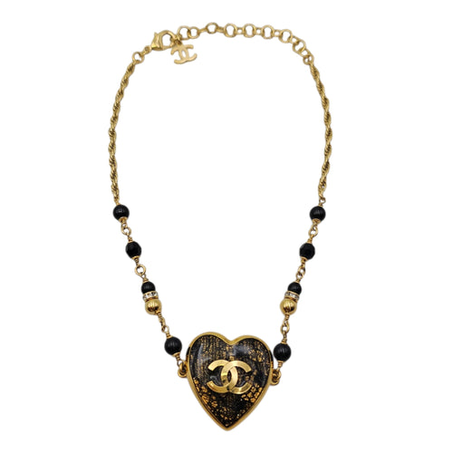 Heart Shaped Pendant with CC Logo Design  Gold Necklace  Gold hardware