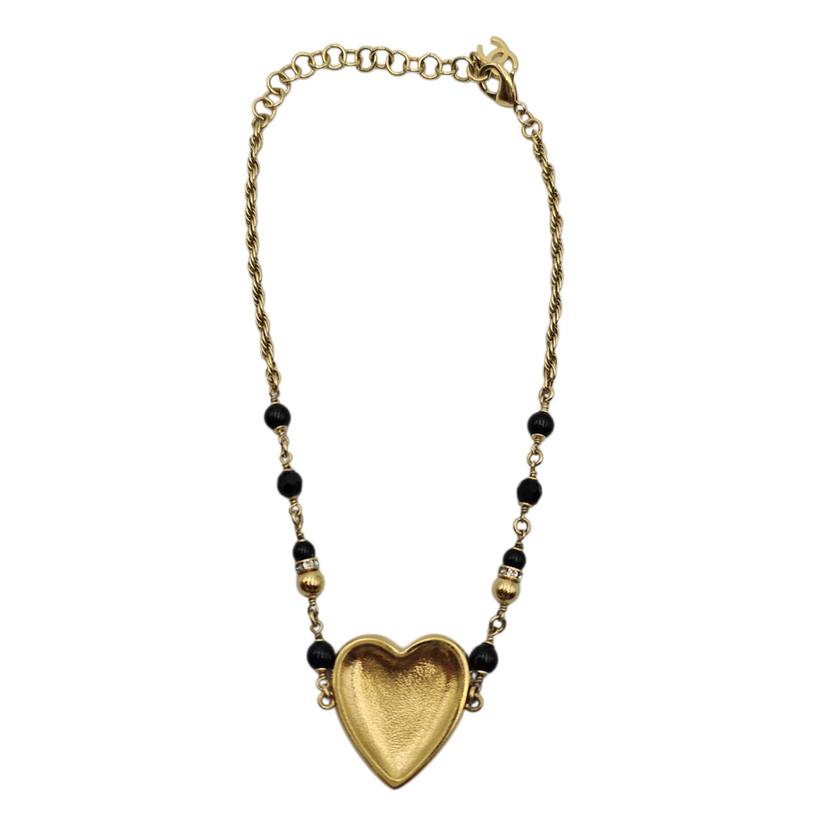 Heart Shaped Pendant with CC Logo Design  Gold Necklace  Gold hardware
