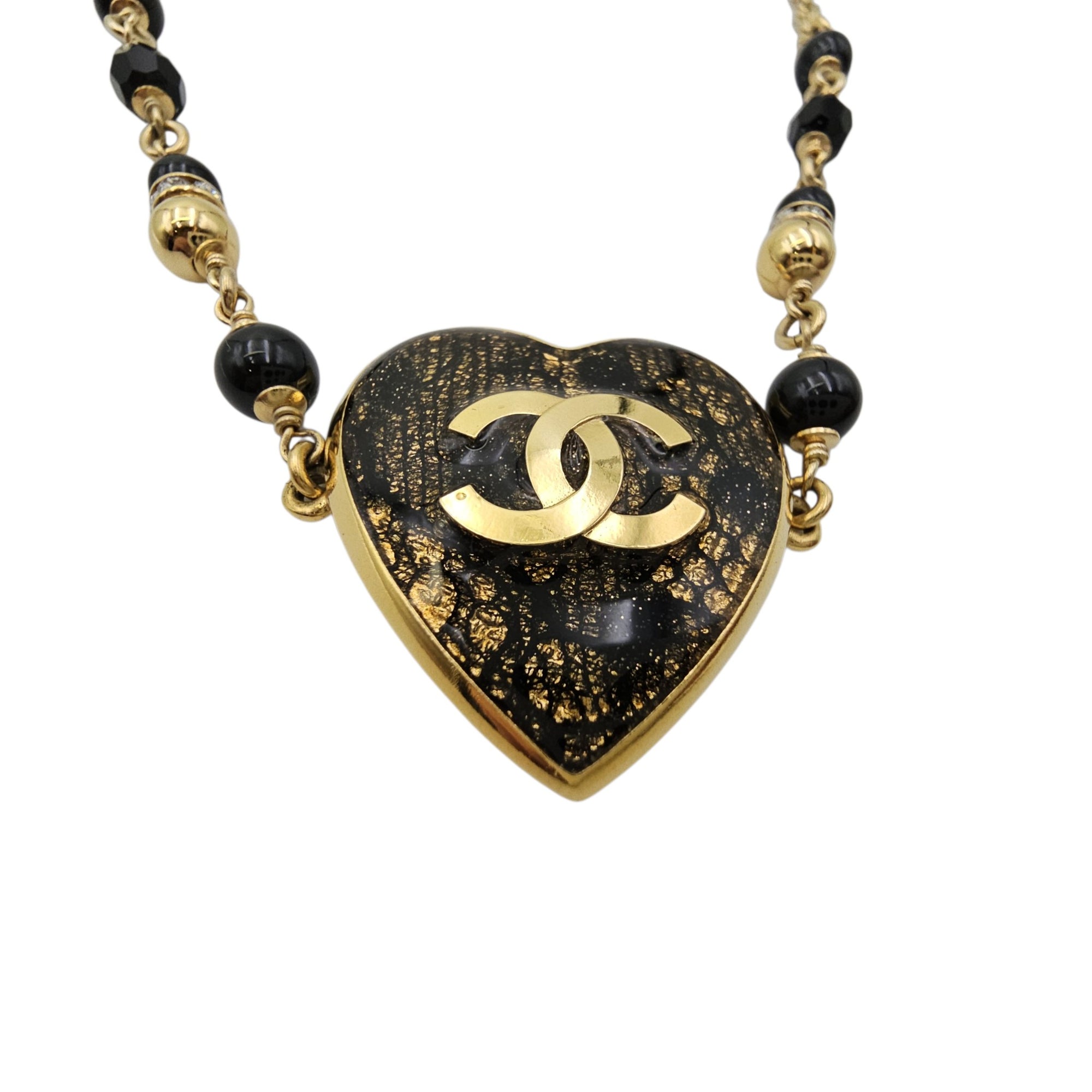 Heart Shaped Pendant with CC Logo Design  Gold Necklace  Gold hardware