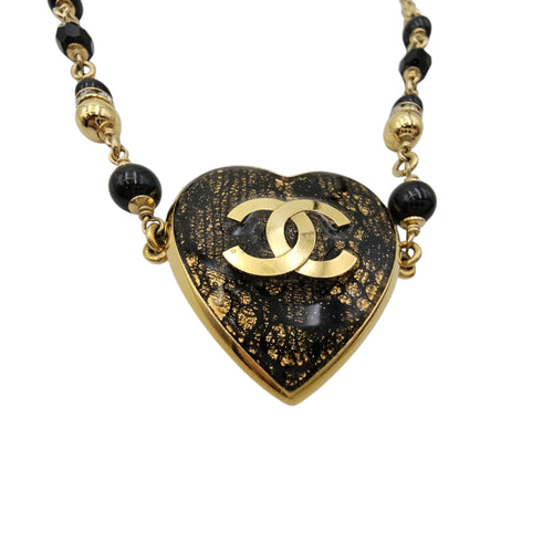 Heart Shaped Pendant with CC Logo Design  Gold Necklace  Gold hardware