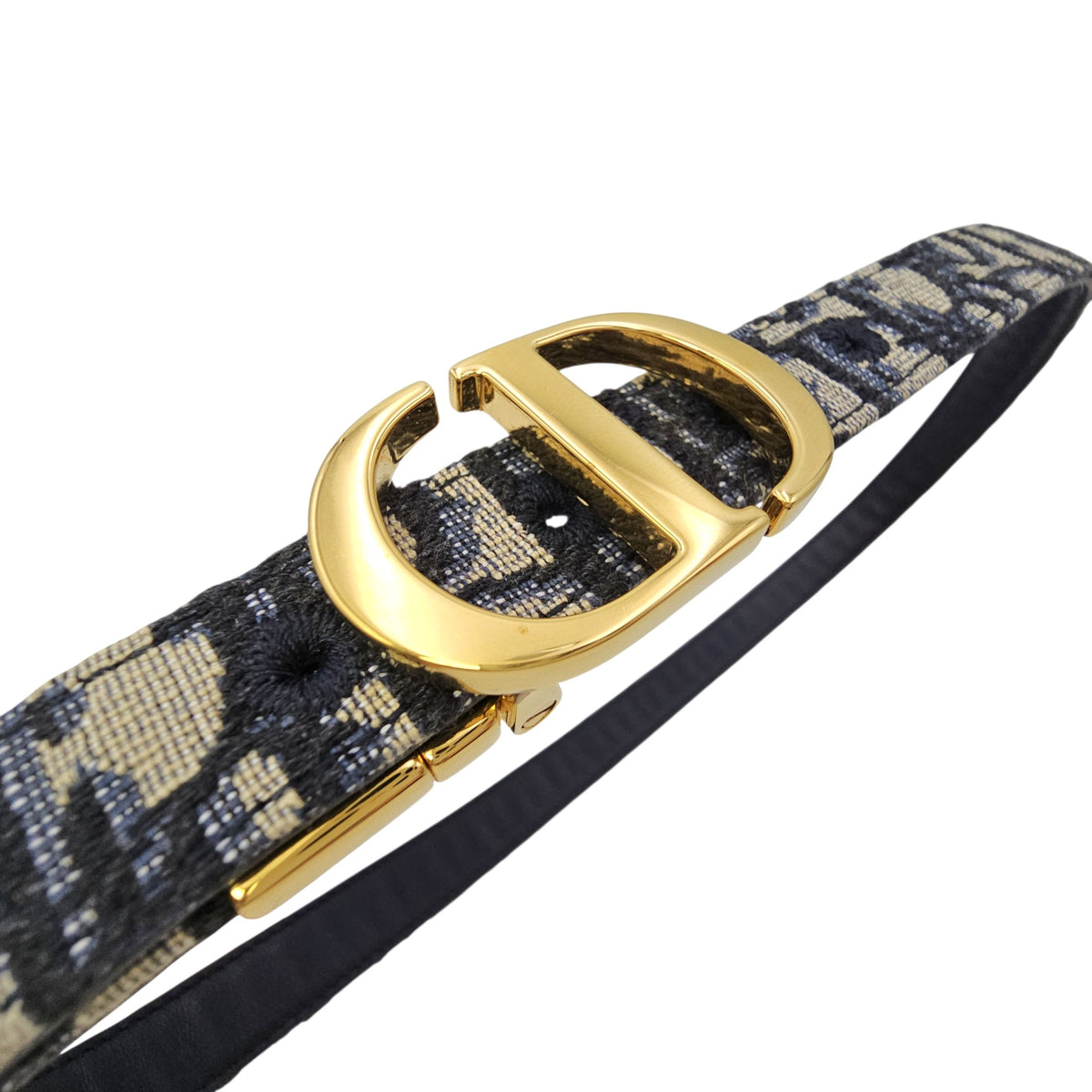 Oblique Navy Belt in Jacquard Gold hardware