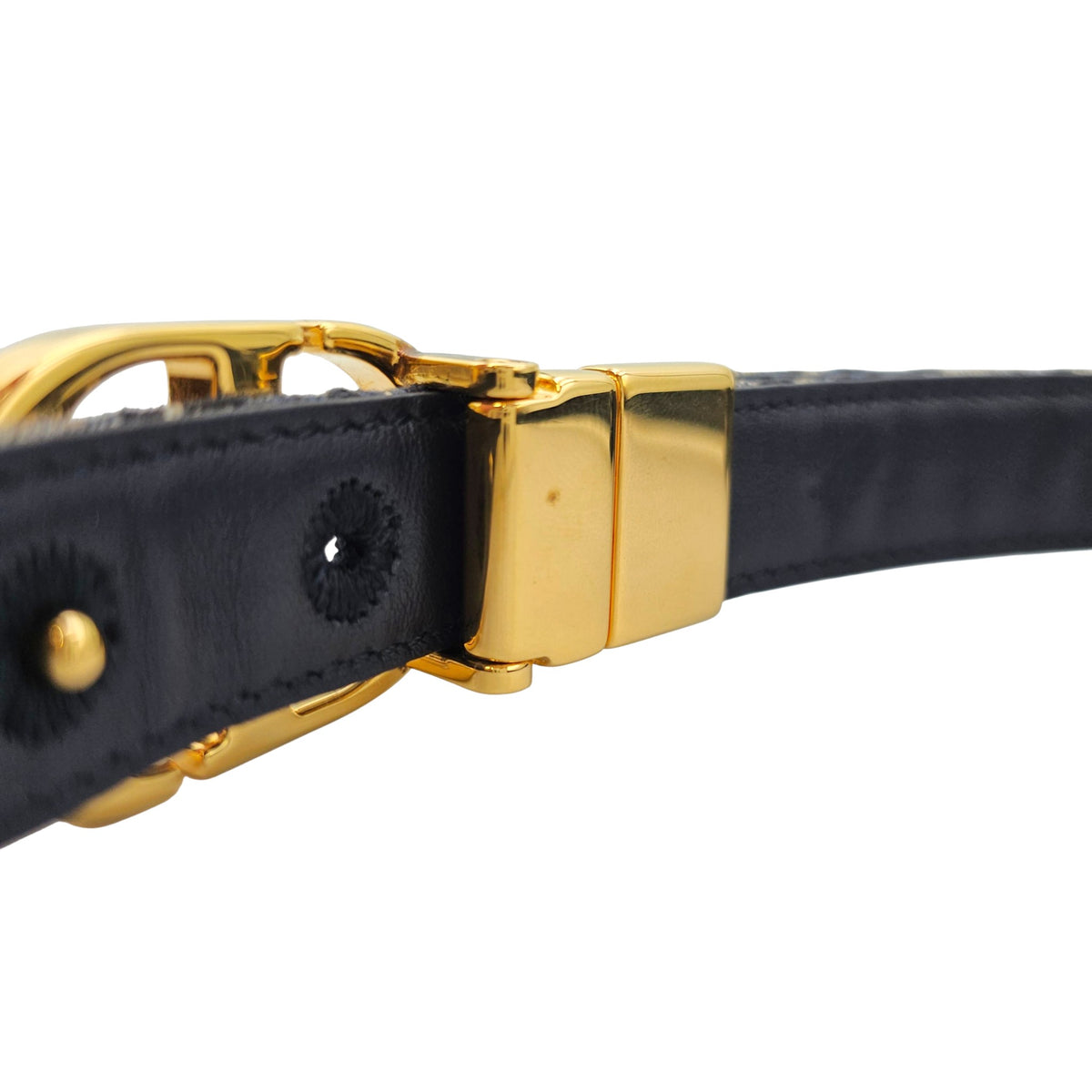 Oblique Navy Belt in Jacquard Gold hardware