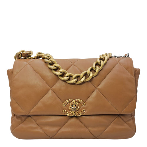 C19 Large Caramel Shoulder Bag in Goat Leather Mixed hardware