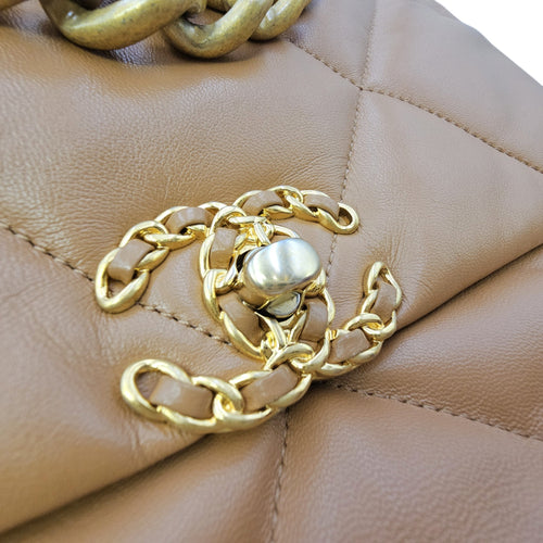 C19 Large Caramel Shoulder Bag in Goat Leather Mixed hardware