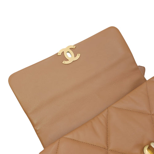 C19 Large Caramel Shoulder Bag in Goat Leather Mixed hardware