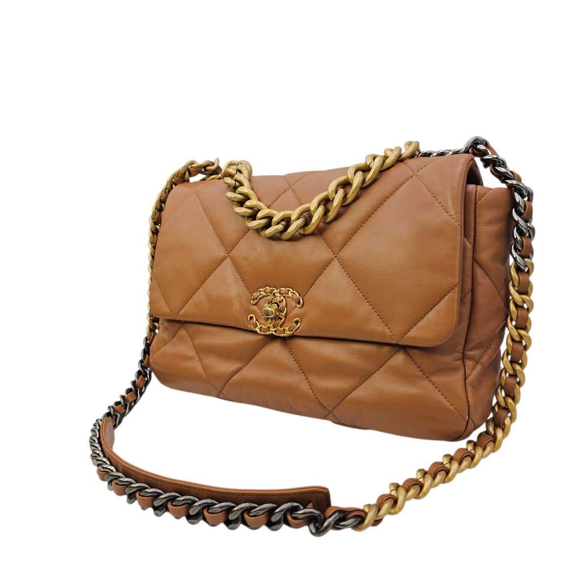 C19 Large Caramel Shoulder Bag in Goat Leather Mixed hardware