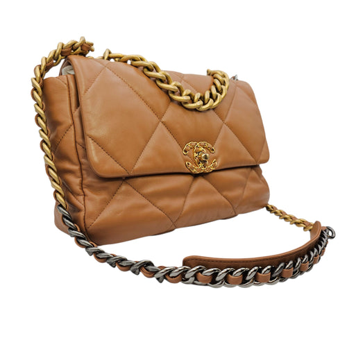 C19 Large Caramel Shoulder Bag in Goat Leather Mixed hardware