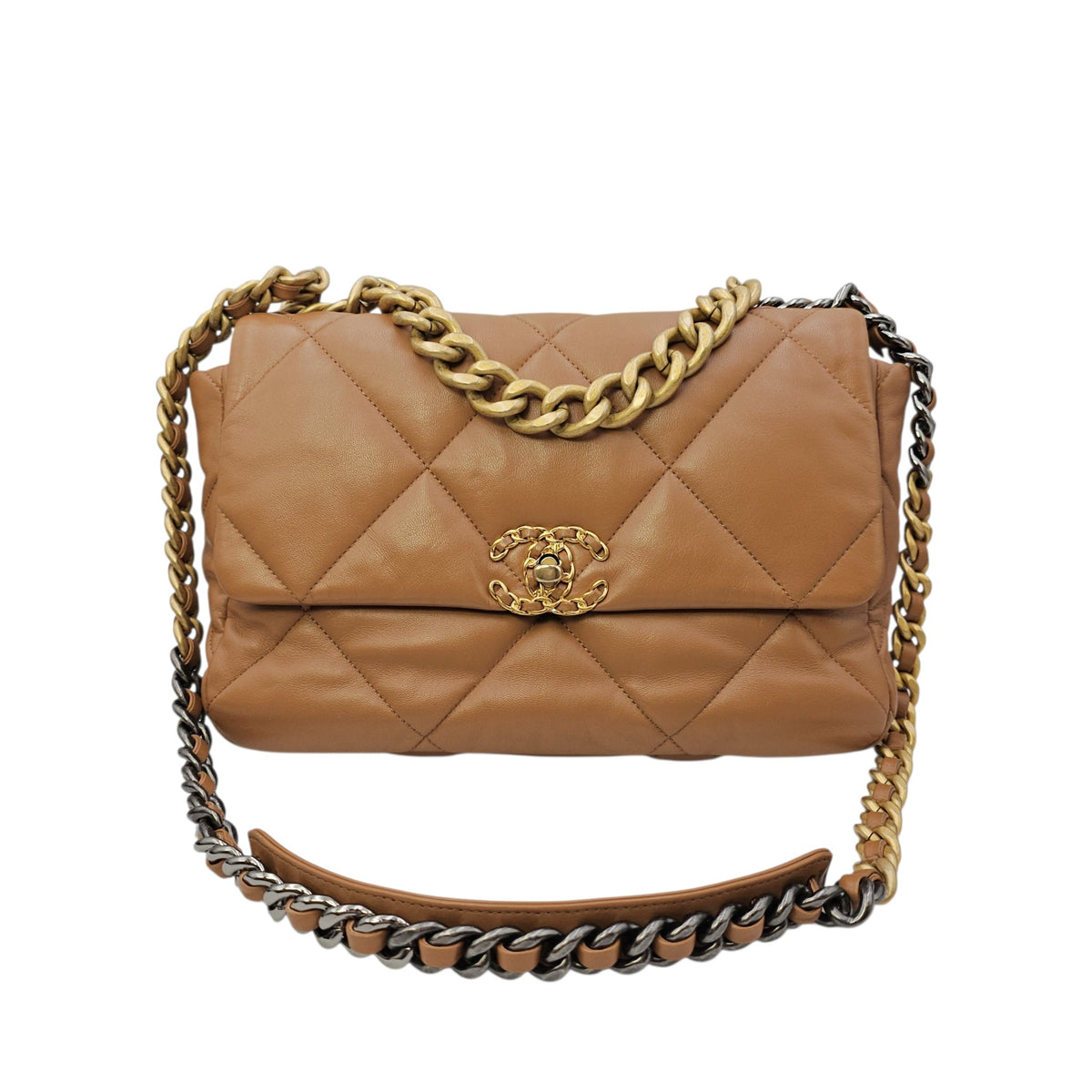 C19 Large Caramel Shoulder Bag in Goat Leather Mixed hardware