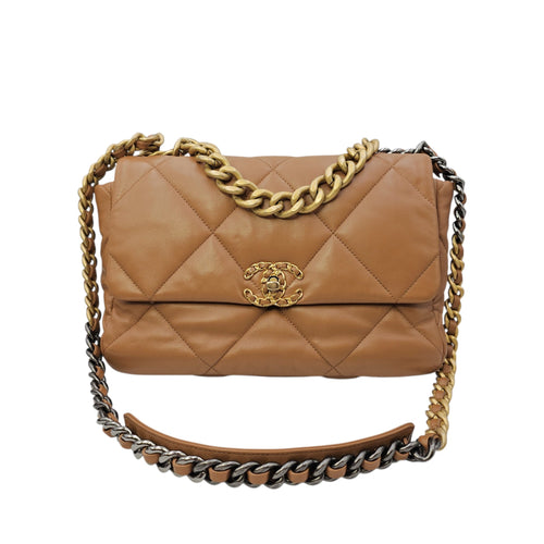 C19 Large Caramel Shoulder Bag in Goat Leather Mixed hardware