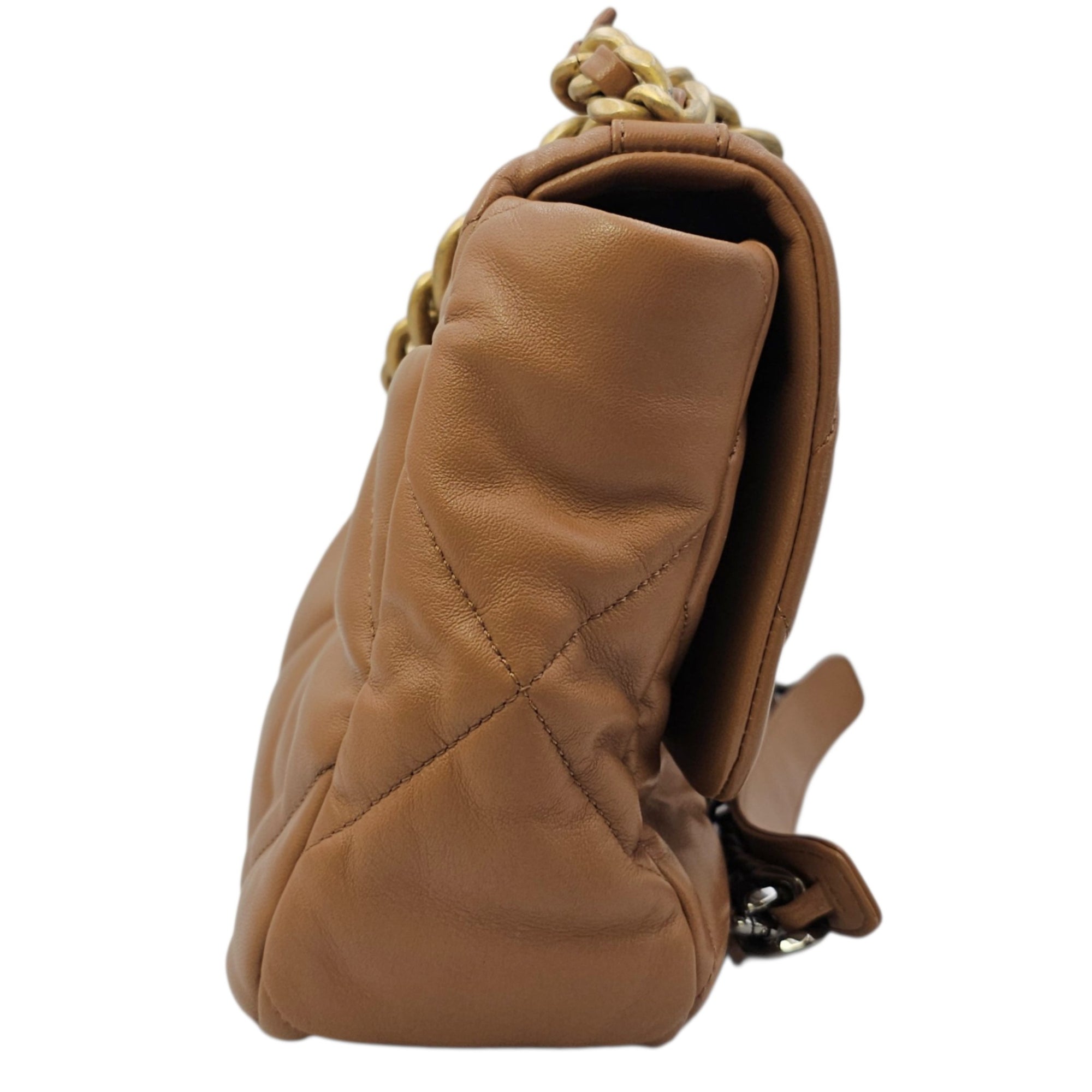 C19 Large Caramel Shoulder Bag in Goat Leather Mixed hardware