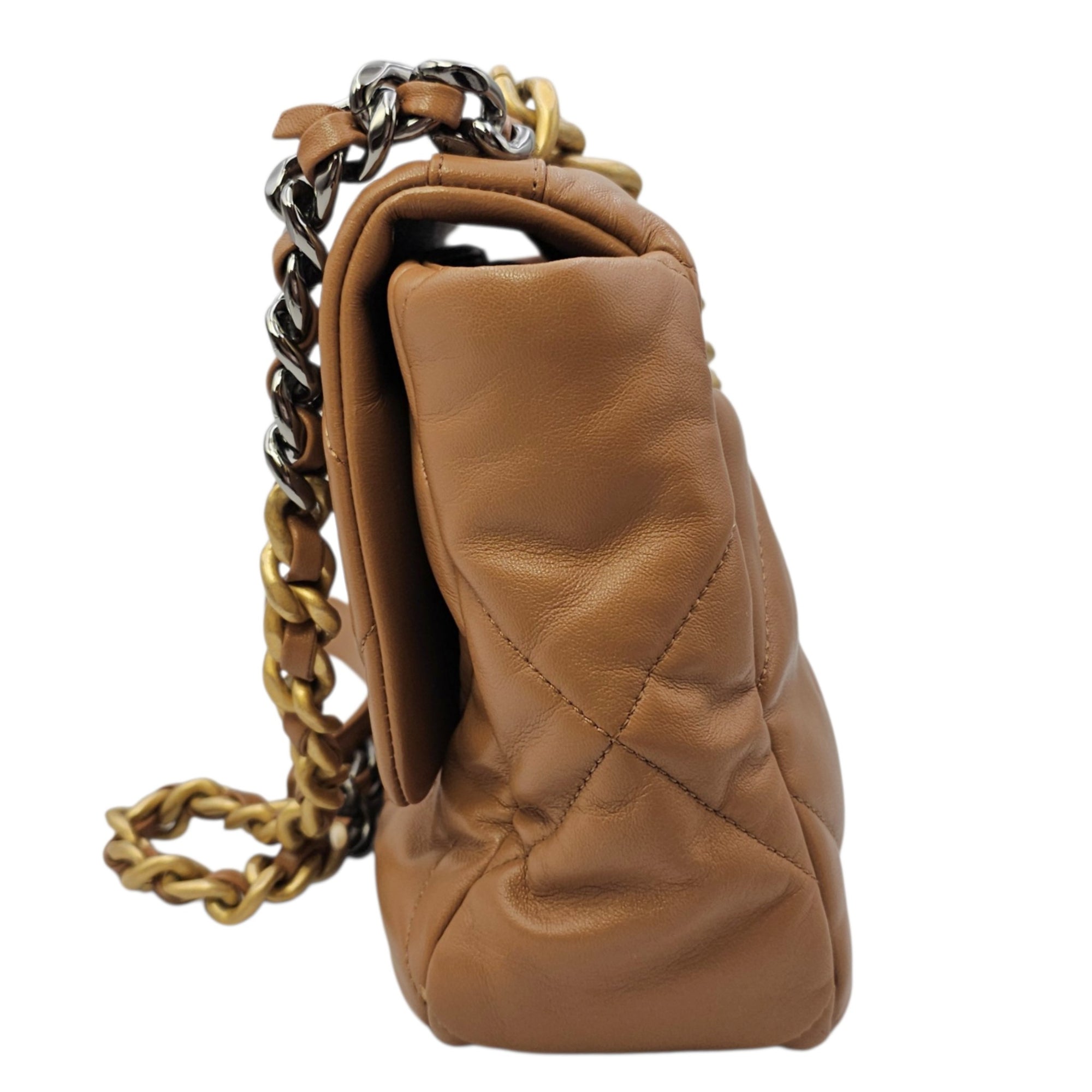 C19 Large Caramel Shoulder Bag in Goat Leather Mixed hardware