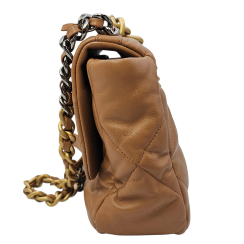 C19 Large Caramel Shoulder Bag in Goat Leather Mixed hardware
