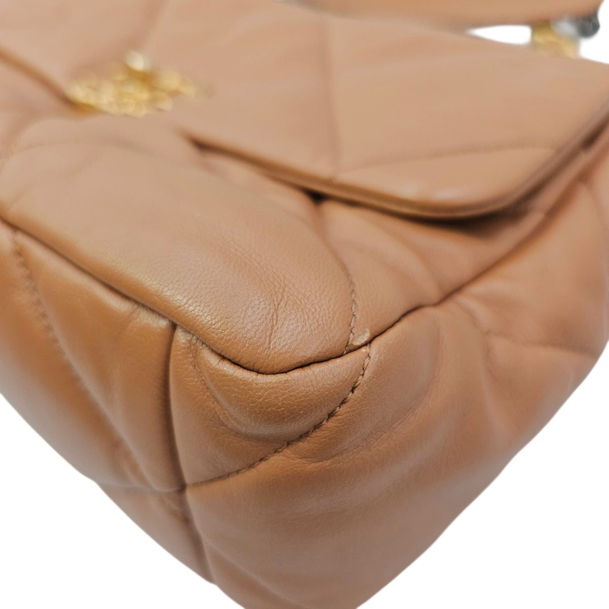 C19 Large Caramel Shoulder Bag in Goat Leather Mixed hardware