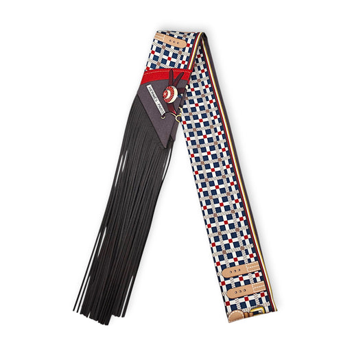 Les Voitures Nouvelles Blue/Rouge h/Marron Glace Leather Fringe Twilly